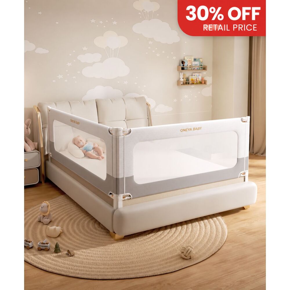 Brand New ONEYA BABY 2-Sided Queen Bed Rails – White/Grey, 60" × 78.7"